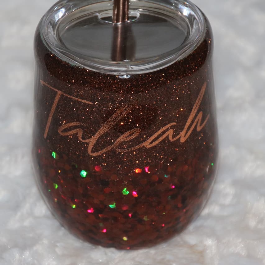 Glitter Wine Tumbler 12oz, ombré glitter tumbler, custom wine tumbler, stainless steel with lid and straw, personalized