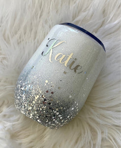 Glitter Wine Tumbler 12oz, ombré glitter tumbler, custom wine tumbler, stainless steel with lid and straw, personalized